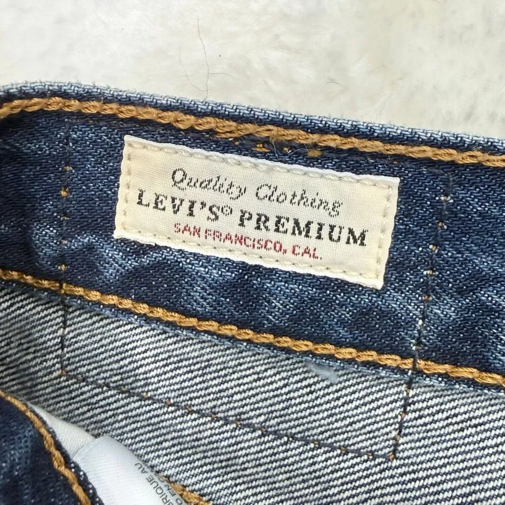 Levi’s Premium Denim 501 Rolled Hem Straight Jeans 29x32 Medium Dark Wash Button